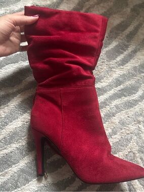 Urban Planet Red Suede Slouch Stiletto Boot